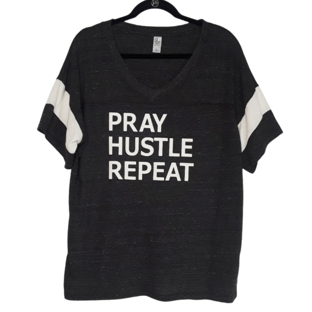 NEW Pray Hustle Repeat Large Gray and White Top